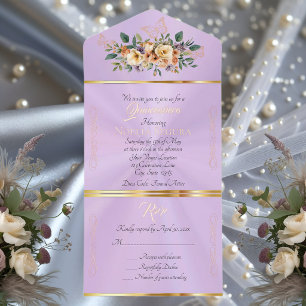 Tout En Un Invitation Fleurs crème sur fond pastel pour Quinceanera - La