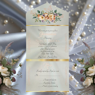 Tout En Un Invitation Fleurs Crème sur Quinceanera Pastel - Sauge