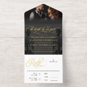 Tout En Un Invitation Gold Grey Jusqu'à la mort Do Us Party Goth Mariage