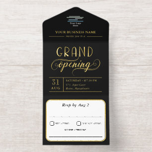 Tout En Un Invitation Grand ouverture du logo noir et or