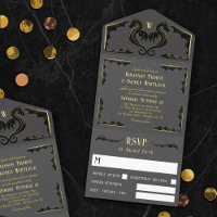Gray Black Dragon Monogramme Imaginaire Mariage