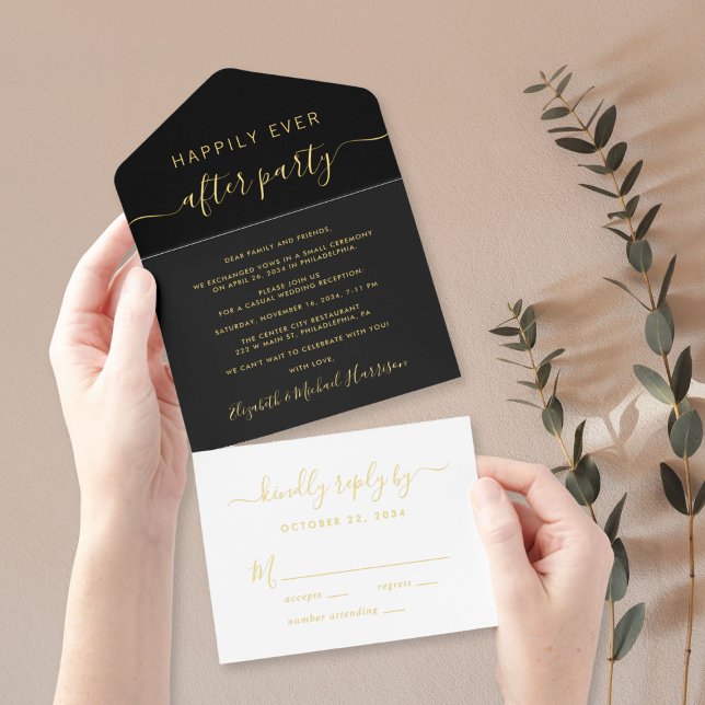 Tout En Un Invitation Heureusement Jamais Après Le Mariage De Fête Récep (Créateur téléchargé)