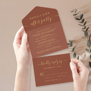Tout En Un Invitation Heureusement Jamais Après Terracotta Mariage Récep