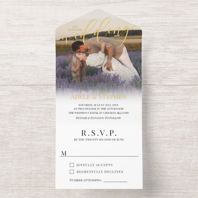 Tout En Un Invitation Joignez-vous à nous Gold Script Photo Mariage info (Intérieur)