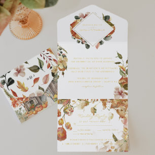 Tout En Un Invitation Mariage de grange automnal floral rustique Feuil