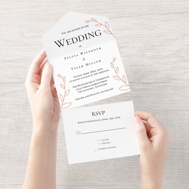 Tout En Un Invitation Mariage de remplissage simple (Détachable)