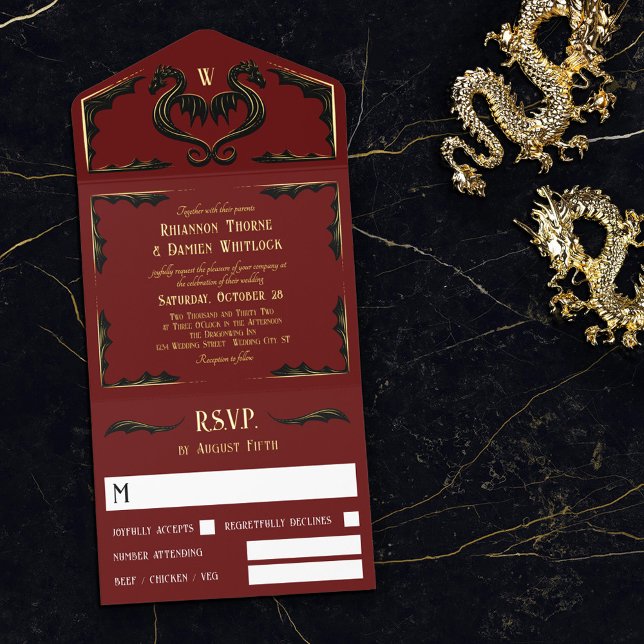 Tout En Un Invitation Mariage d'Imaginaire de monographie de dragon noir (Créateur téléchargé)