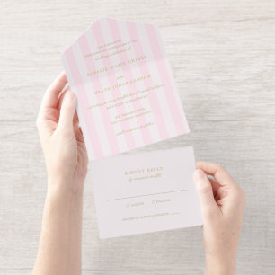 Tout En Un Invitation Mariage élégant aux rayures roses modernes
