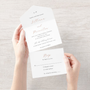 Tout En Un Invitation Mariage Élégant Monogramme Noir et Blanc Classique