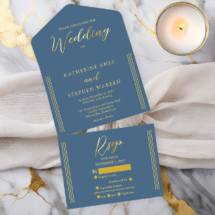 Tout En Un Invitation Mariage Minimaliste Bleu Moderne Élégant au Bord d