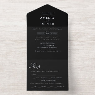 Tout En Un Invitation Mariage Minimaliste Typographie Argent Noir