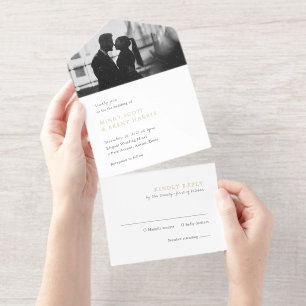 Tout En Un Invitation Mariage Moderne Photo Noir et Blanc Minimaliste