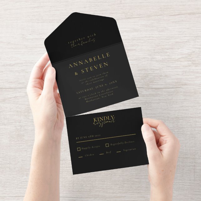 Tout En Un Invitation Mariage noir blanc moderne (Détachable)