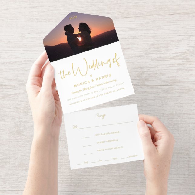 Tout En Un Invitation Mariage photo Flap Foil (Détachable)