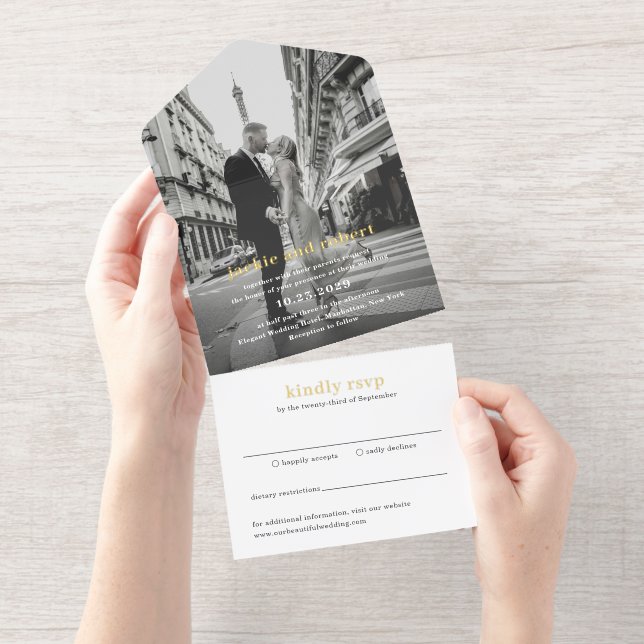 Tout En Un Invitation Mariage photo moderne minimal (Détachable)