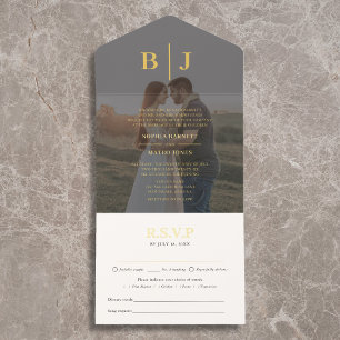 Tout En Un Invitation Mariage Photo Monogramme Classique Traditionnel