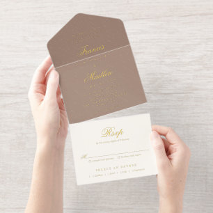 Tout En Un Invitation Mariage Romantique Brun Élégant
