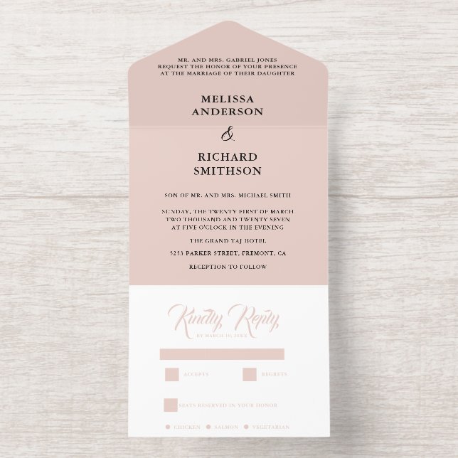 Tout En Un Invitation Mariage rose et noir (Intérieur)