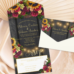 Tout En Un Invitation Mariage rustique en bois floral RSVP