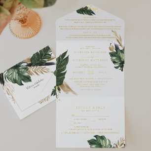 Tout En Un Invitation Mariage Tropical Green Palm & Banana Leaf