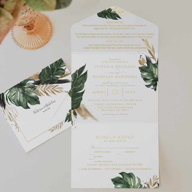 Tout En Un Invitation Mariage Tropical Green Palm & Banana Leaf (Créateur téléchargé)
