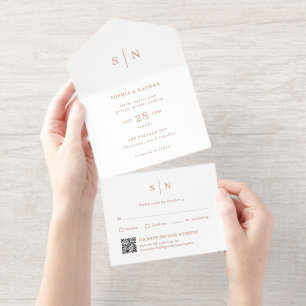 Tout En Un Invitation Minimal et chic   Mariage de code QR Gold Foil