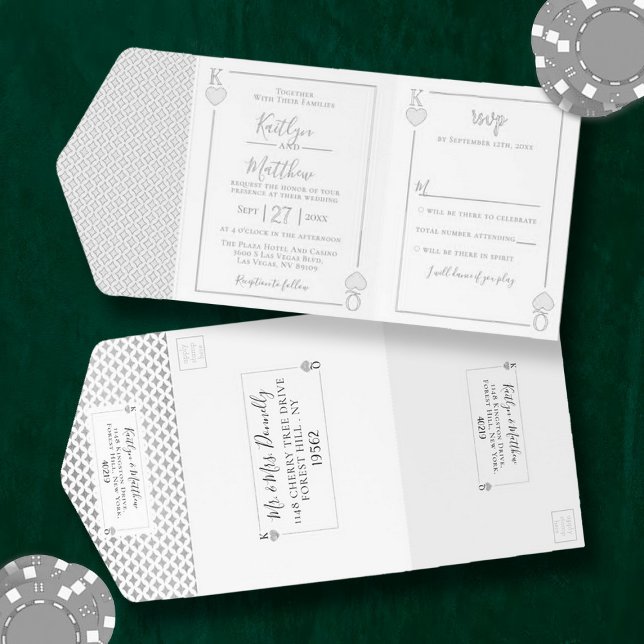 Tout En Un Invitation Monogramme Mariage de carte de jeu Real Foil Press (Créateur téléchargé)