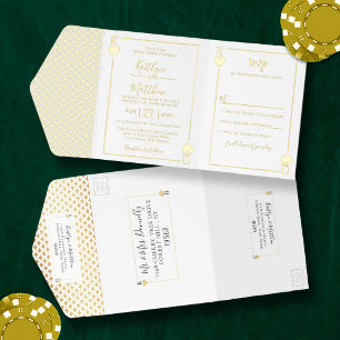 Tout En Un Invitation Monogramme Mariage de carte de jeu Real Foil Press