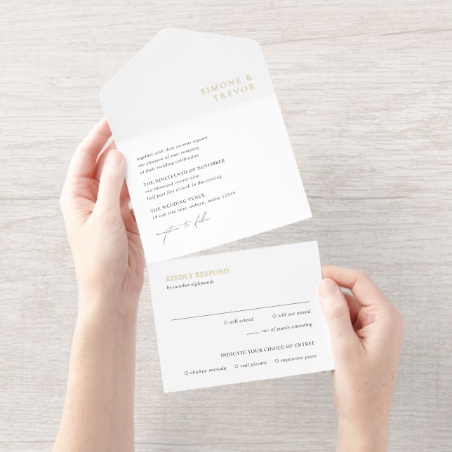 Tout En Un Invitation Nettoyer noir et blanc Mariage moderne (Détachable)