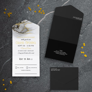 Tout En Un Invitation Ouverture de luxe en gris et or sur fond de marbre