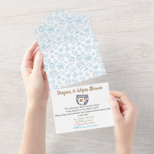 Tout En Un Invitation pour Baby Shower Garçon Couche Smart Bl