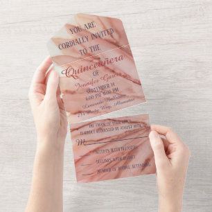 Tout En Un Invitation Quinceañera Tout-en-un Rose Élégant