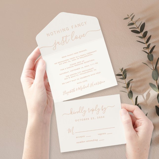 Tout En Un Invitation Rien De Fancy Just Love Mariage Crème Réception (Créateur téléchargé)
