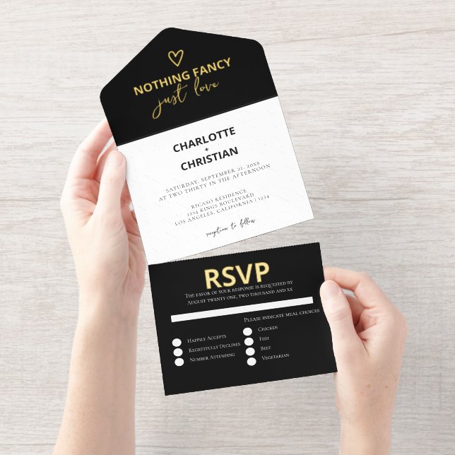 Tout En Un Invitation Rien de fantaisie Juste Amour Mariage (Détachable)