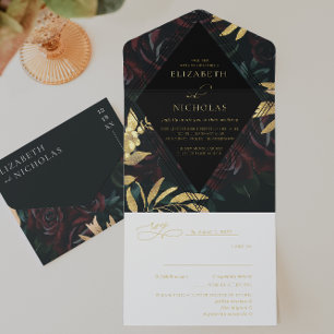 Tout En Un Invitation Rose de Bourgogne Velvet foncé Mariage d'automne