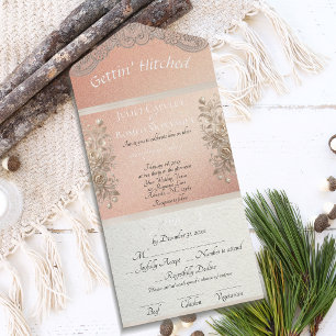 Tout En Un Invitation Ruban et dentelle Gettin' Hitched - Or rose