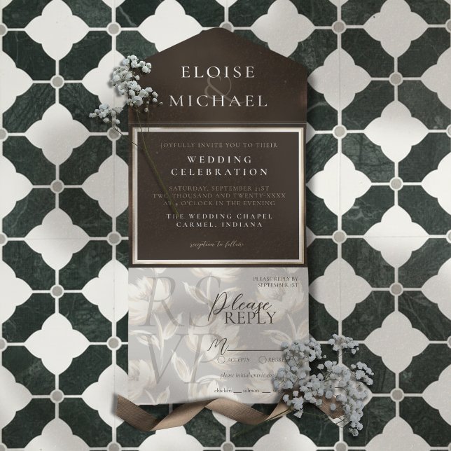 Tout En Un Invitation Rustic Copper Brown Wedding (Rustic Copper Brown Wedding All In One Invitation)