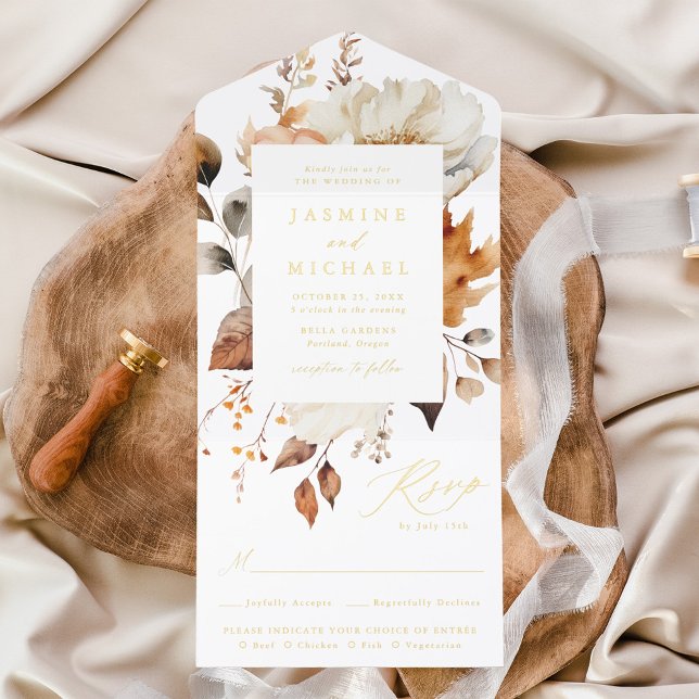 Tout En Un Invitation Rustique Automne Floral Mariage d'huile or (Créateur téléchargé)