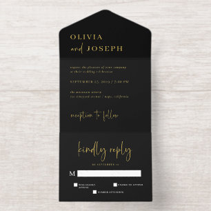 Tout En Un Invitation Simple moderne minimaliste noir   Huile d'or maria