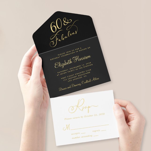 Tout En Un Invitation Soirée de 60e anniversaire en noir élégant (Créateur téléchargé)