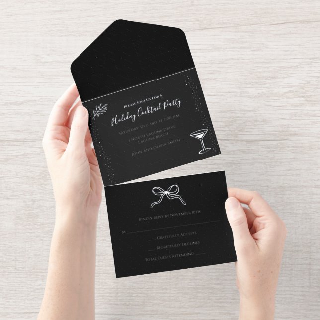 Tout En Un Invitation Soirée personnalisée Noir Blanc (Détachable)