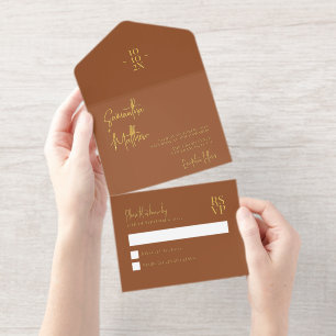 Tout En Un Invitation Terracotta moderne minimaliste Mariage d'huile d'o