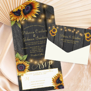 Tout En Un Invitation Tournesols en or rustique bois mariage feuille d'o