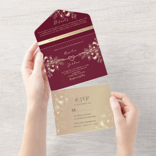 Tout En Un Invitation tout-en-un Bourgogne et or rose