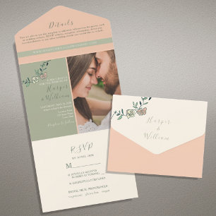 Tout En Un Invitation tout-en-un pour Peach Green Photo