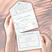 Whimsical doodle styled blue wedding