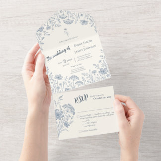 Tout En Un Ivory Periwinkle Wildflower All in One Invitation