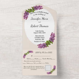 Tout En Un Lilas et Crème sur une seule Invitation de Mariage