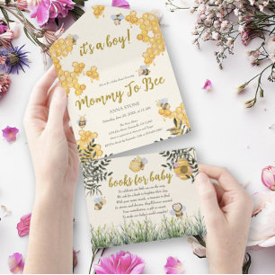 Tout En Un Maman d'un garçon à abeille mignonne Invitation Ba