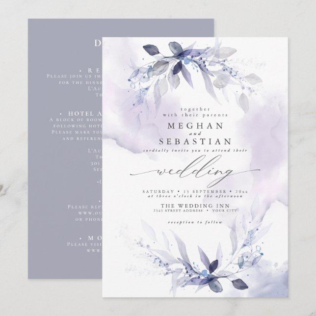 TOUT en un Mariage Aquarelle Plum Invitation (Devant / Derrière)